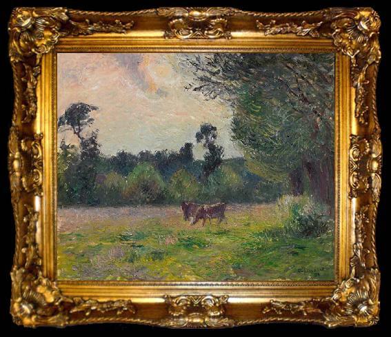 framed  Camille Pissarro Vaches dans un pre, soleil couchant, ta009-2